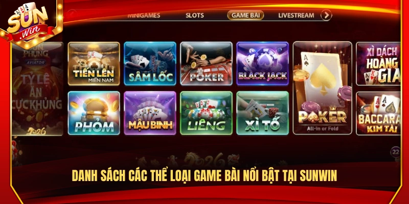 Các trò chơi bài thú vị tại Sunwin